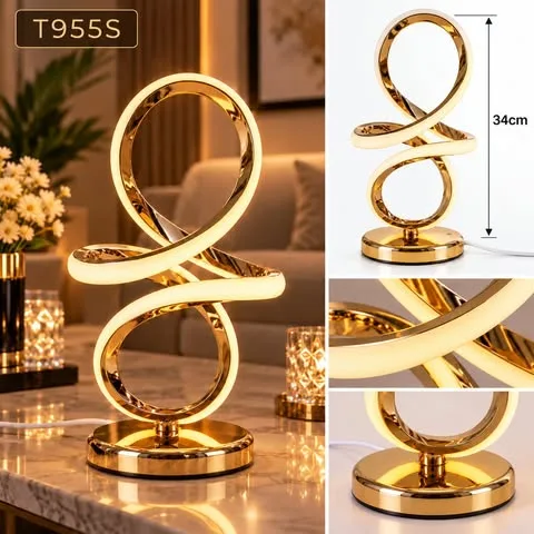 Lampe de Table LED Spirale Dorée – 3 Couleurs d’Éclairage