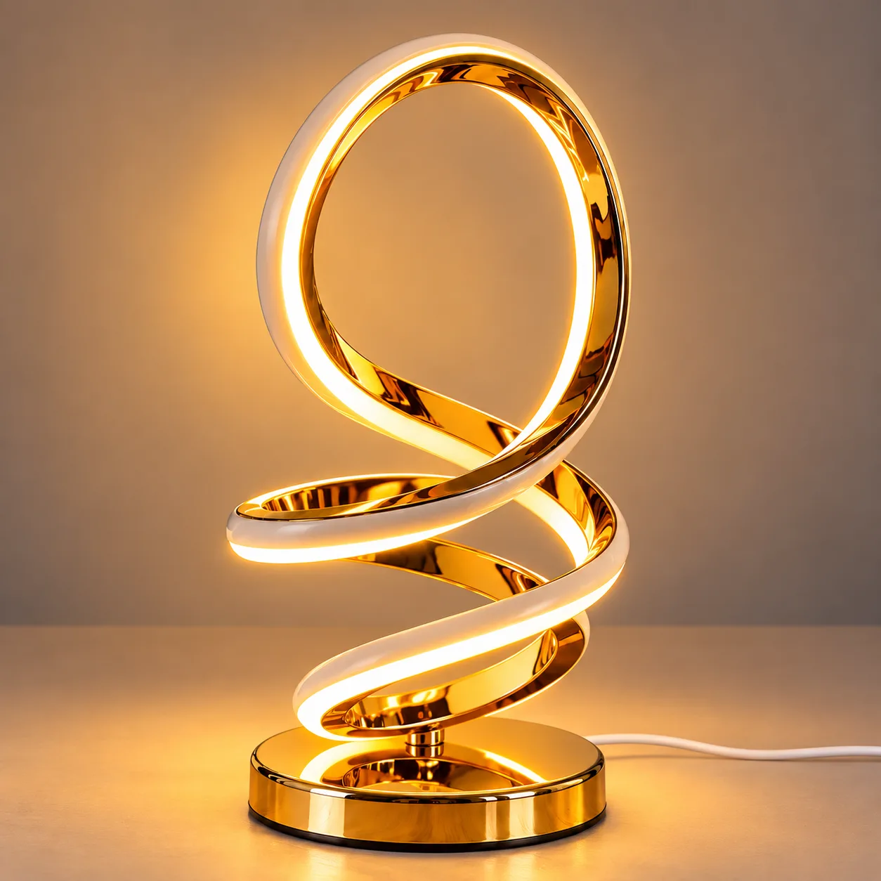 Lampe de Table LED Spirale Dorée – 3 Couleurs d’Éclairage