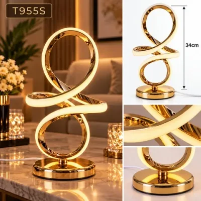 Lampe de Table LED Spirale Dorée – 3 Couleurs d’Éclairage | Top Déco Tunisie