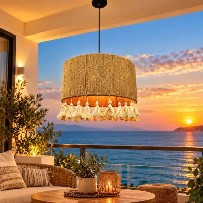 Lustre Suspendu Bohème en Corde avec Pompons | Top Déco Tunisie