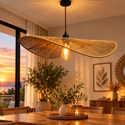 Lustre Suspendu en Corde Naturelle 60 cm – Design Ondulé Bohème | Top Déco Tunisie