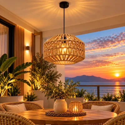 Lustre Suspendu en Corde Naturelle 33 cm – Design Tressé Bohème | Top Déco Tunisie