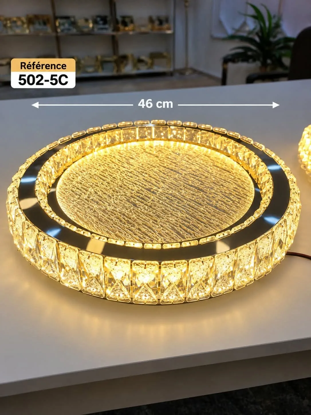 Plafonnier LED Rond Cristal 46 cm – 3 Temps d’Éclairage