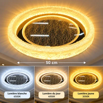Plafonnier LED Rond Effet Cristal 50 cm – 3 Temps d’Éclairage | Top Déco Tunisie