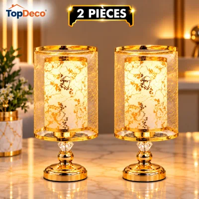 Pack de 2 Veilleuses de Table Dorées à Motifs Floraux – Design Cylindrique Élégant | Top Déco Tunisie
