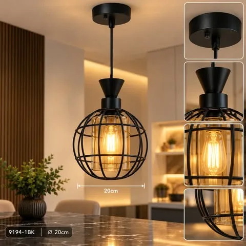 Lustre Suspendu Industriel Noir en Métal