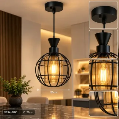 Lustre Suspendu Industriel Noir en Métal | Top Déco Tunisie