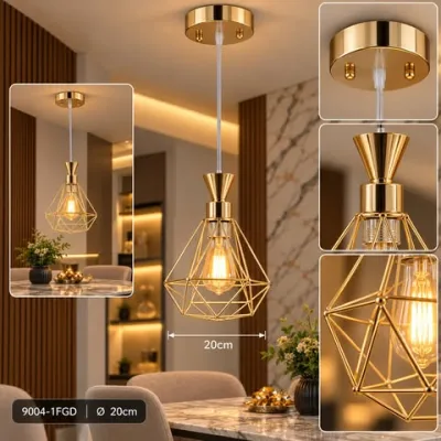 Lustre Suspendu Doré Géométrique en Métal | Top Déco Tunisie