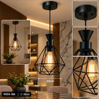 Lustre Suspendu Noir Géométrique en Métal | Top Déco Tunisie
