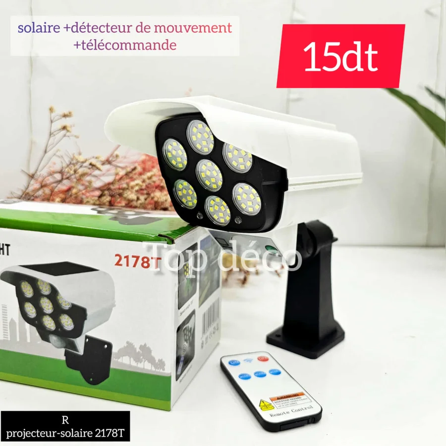 Projecteur LED Solaire Étanche détecteur de mouvement avec télécommande | Top Déco Tunisie