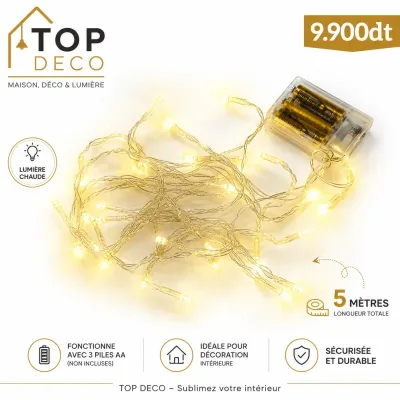 Guirlande Lumineuse LED 5M à Piles | Top Déco Tunisie