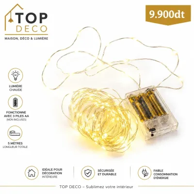 Guirlande Lumineuse LED 5M à Piles | Top Déco Tunisie