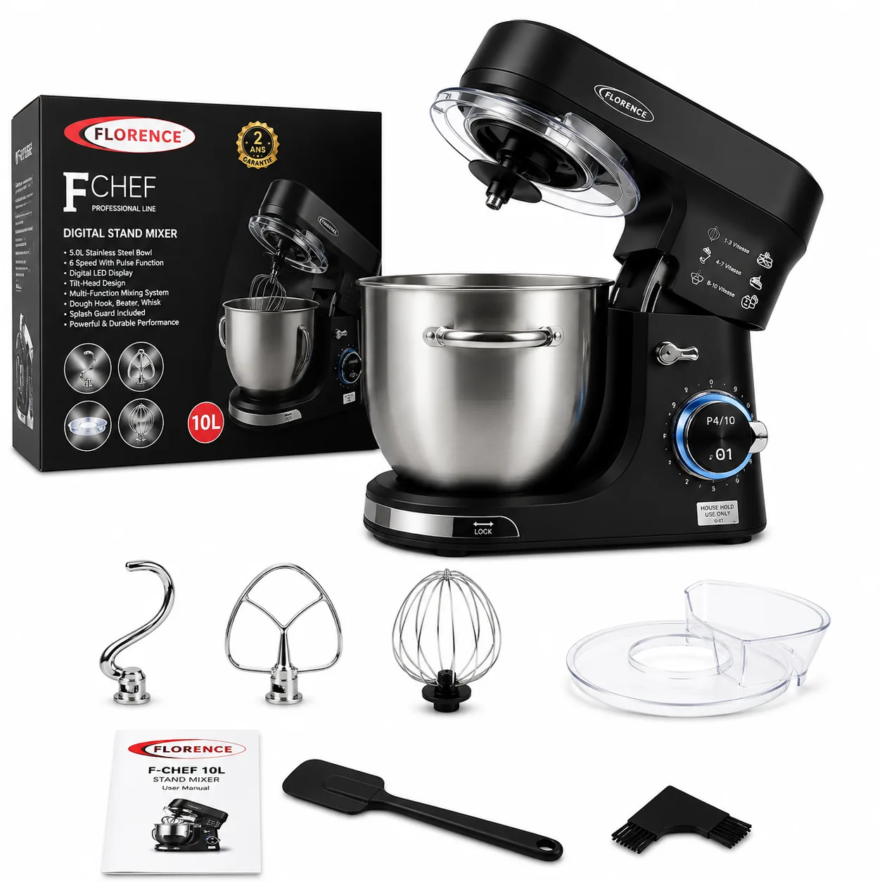Pétrin Professionnel Florence Gris 10L avec Afficheur