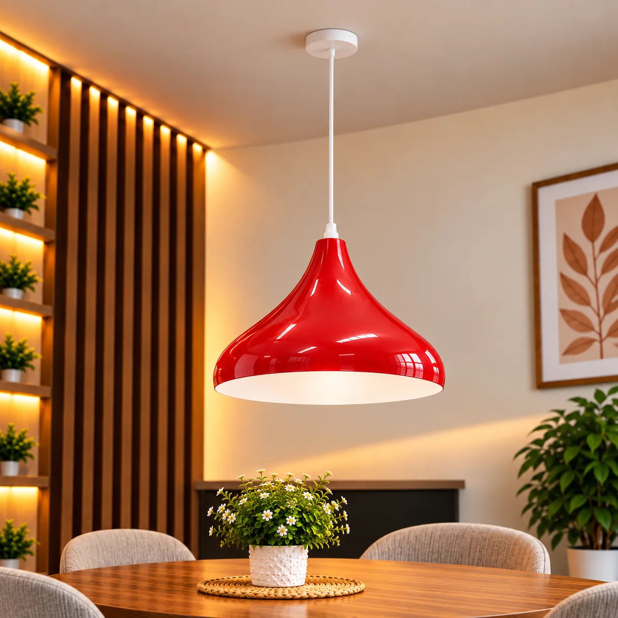 Lustre Suspendu Rouge & Blanc en Métal – Forme Goutte 32 cm