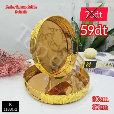 Set de 2 plateaux miroir dorés – Design luxueux – R11881-2 | Top Déco Tunisie