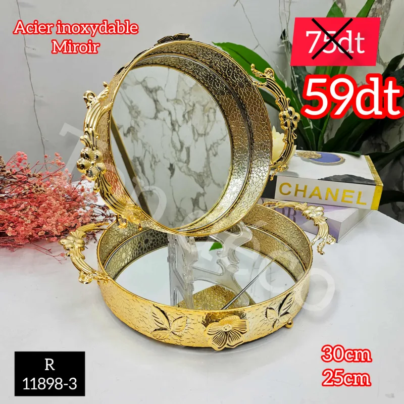 Set de 2 plateaux miroir dorés – Design luxueux – R11898-3 | Top Déco Tunisie