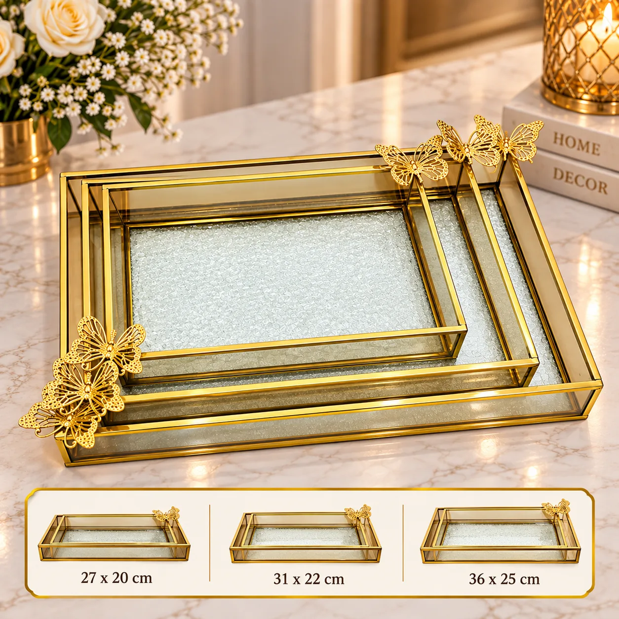 Set de 3 Plateaux en Verre Élégants – Design Chic et Moderne