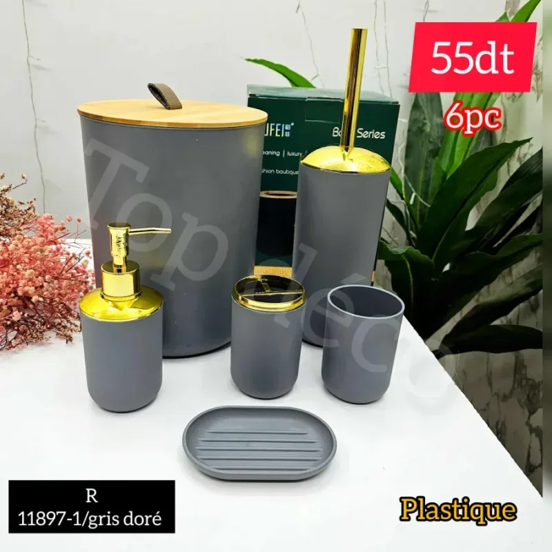 Set d’Accessoires de Salle de Bain Gris – Design Moderne et Élégant | Top Déco Tunisie