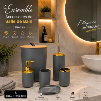 Set d’Accessoires de Salle de Bain Gris – Design Moderne et Élégant | Top Déco Tunisie