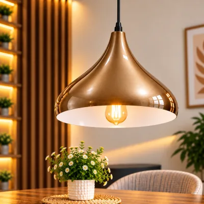 Lustre Suspendu en Métal Bronze – Forme Goutte 32 cm | Top Déco Tunisie