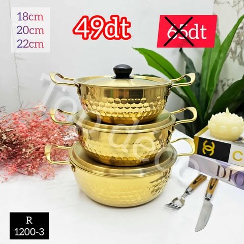 Set de 3 Marmites Dorées | Top Déco Tunisie