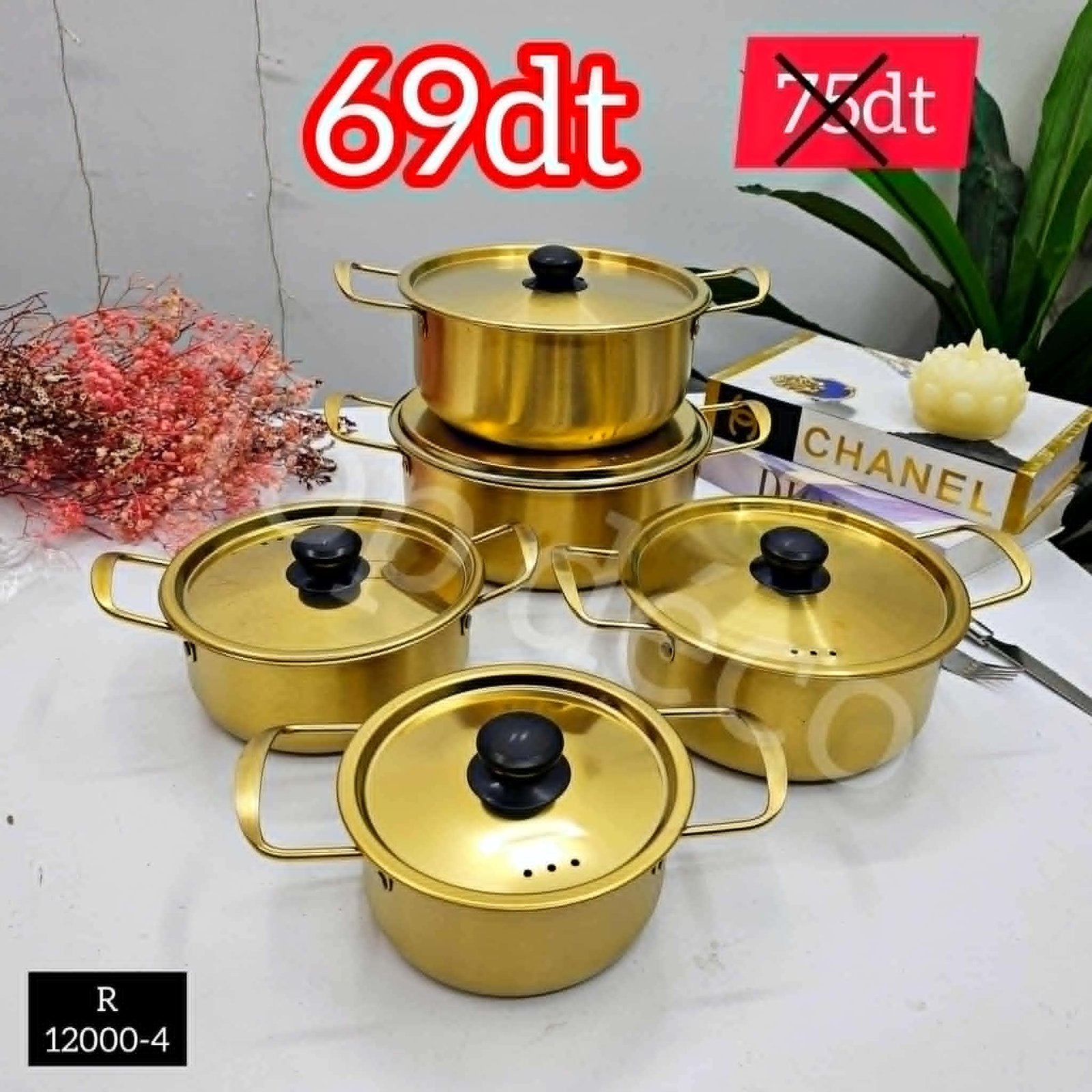 Set de 5 Marmites Dorées | Top Déco Tunisie