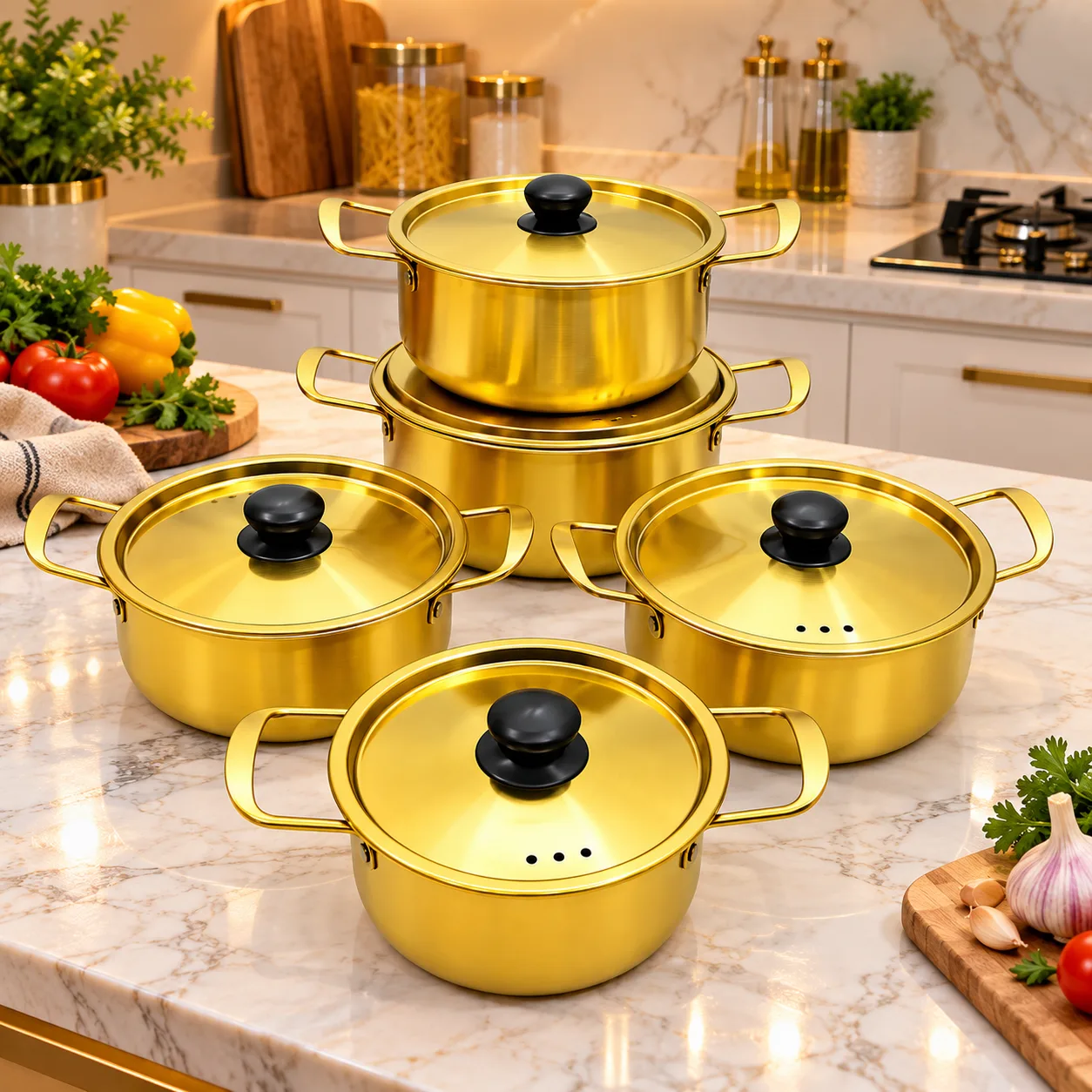 Set de 5 Marmites Dorées