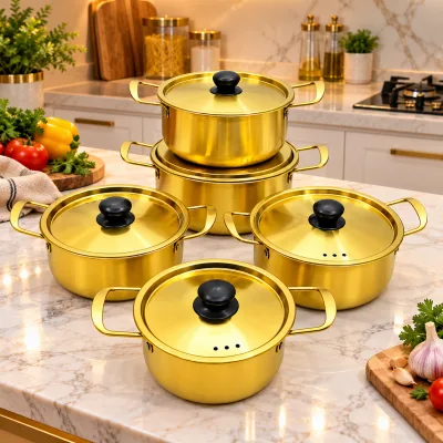 Set de 5 Marmites Dorées | Top Déco Tunisie