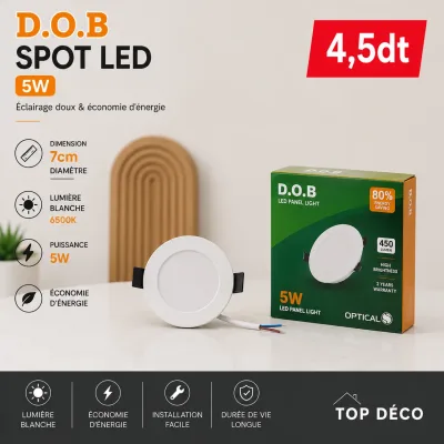 Spot LED DOB 5W Encastrable – 7CM | Top Déco Tunisie