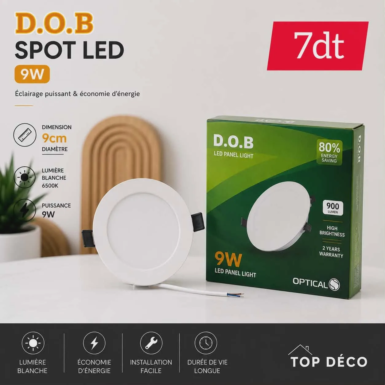 Spot LED DOB 9W Encastrable – Diamètre 9CM