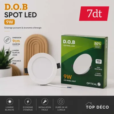Spot LED DOB 9W Encastrable – Diamètre 9CM | Top Déco Tunisie