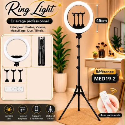 Ring light avec télécommande 3 temps | Top Déco Tunisie