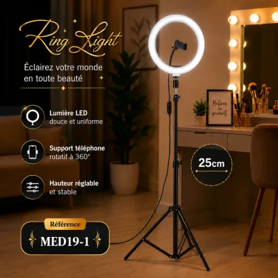 Ring Light LED 25 cm avec Trépied Réglable & Support Téléphone 360° | Top Déco Tunisie