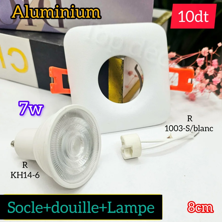 Spot Encastrable Aluminium Blanc avec Lampe LED 7W avec Douille 8CM | Top Déco Tunisie
