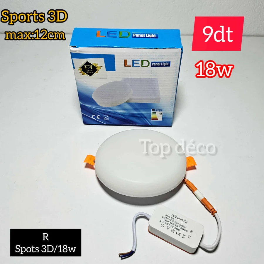 Spot LED 3D 18W – Design Moderne & Effet Lumineux Élégant | Top Déco Tunisie