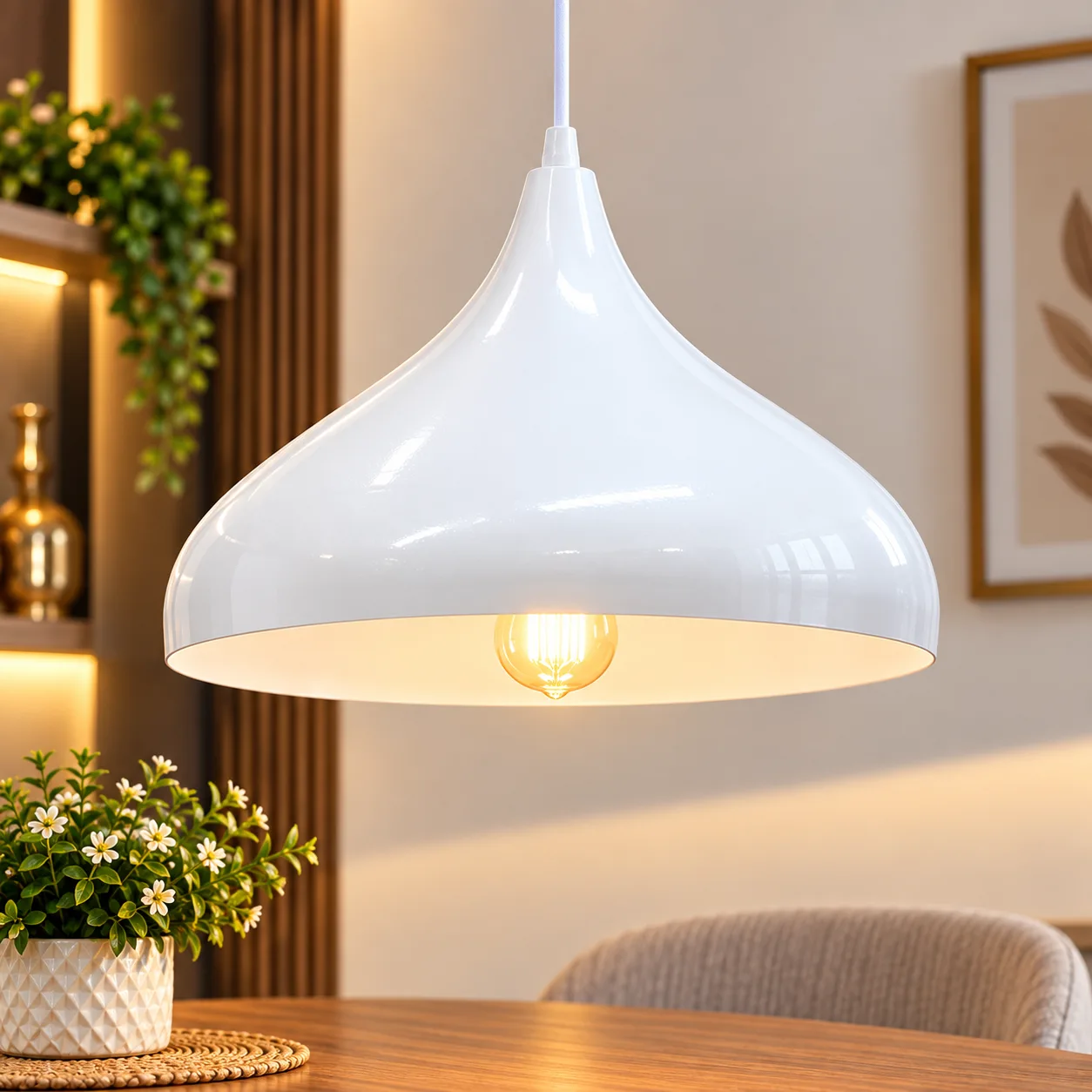 Lustre Suspendu Blanc en Métal – Forme Goutte Ø32 cm – B05-3