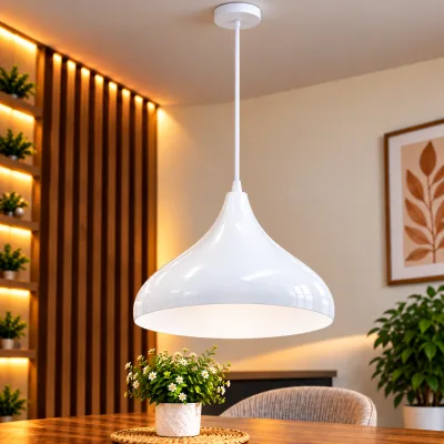 Lustre Suspendu Blanc en Métal – Forme Goutte Ø32 cm – B05-3 | Top Déco Tunisie