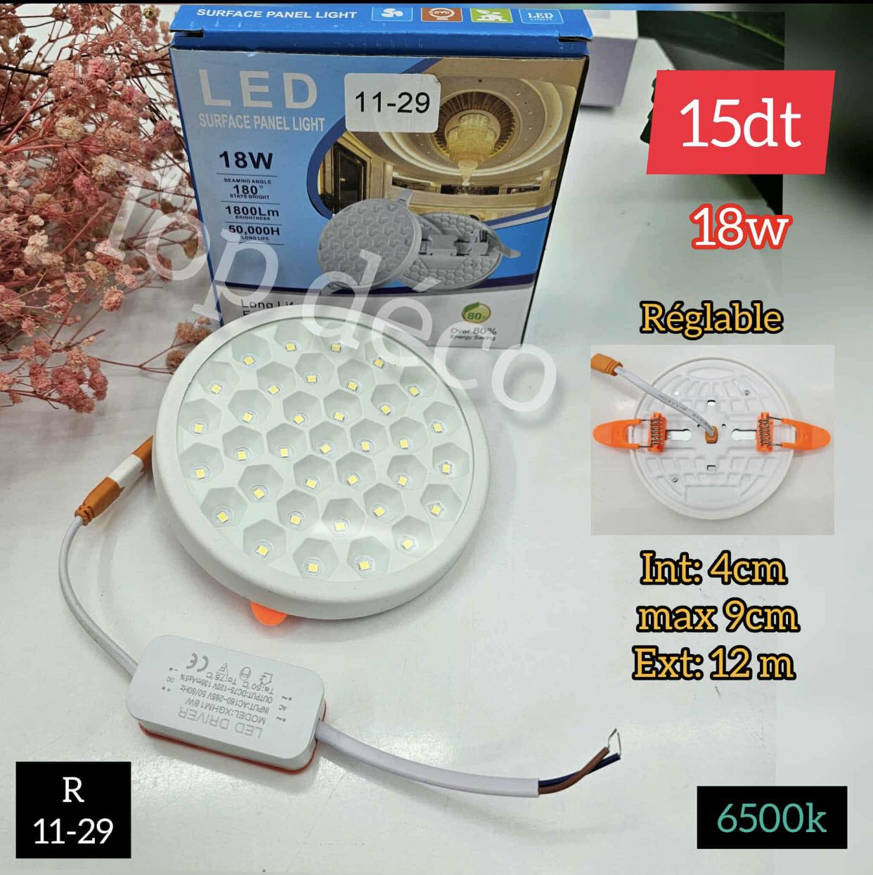 Spot LED rond réglable 18W – 6500K (blanc froid) | Top Déco Tunisie