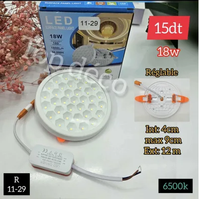 Spot LED rond réglable 18W – 6500K (blanc froid) | Top Déco Tunisie