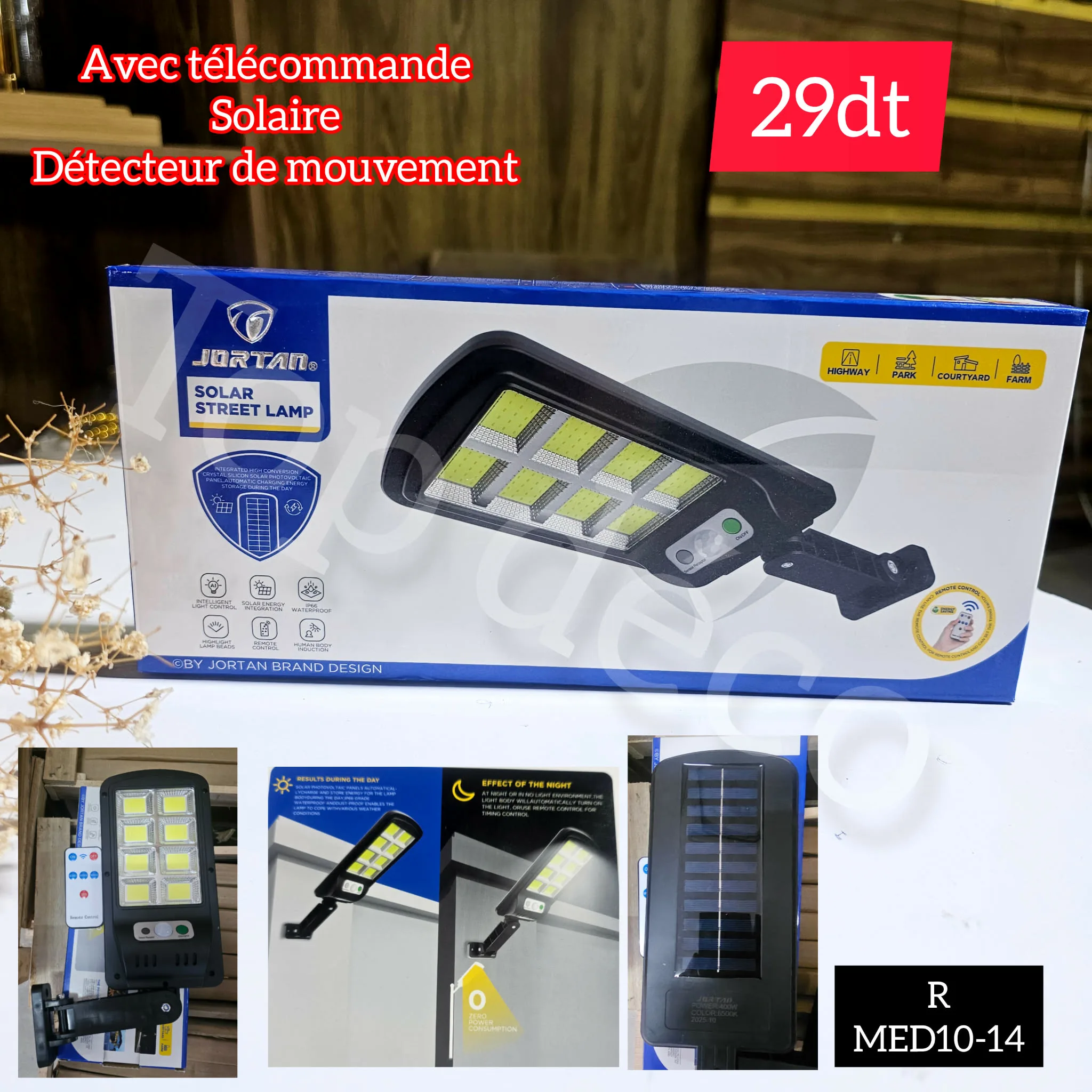 Projecteur Solaire LED JORTAN avec Détecteur de Mouvement-400w | Top Déco Tunisie