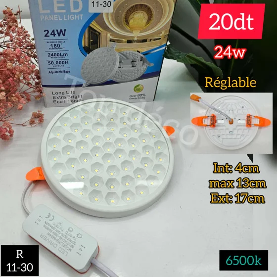 Spot LED rond réglable – 24W 6500K (blanc froid) | Top Déco Tunisie