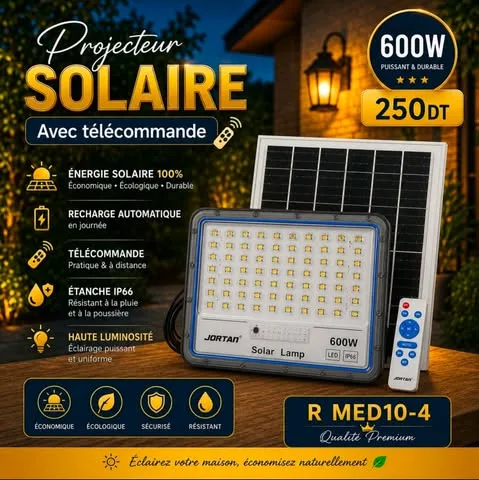 Projecteur Solaire LED 600W avec Télécommande – JORTAN