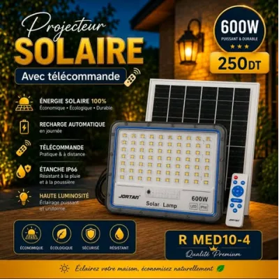 Projecteur Solaire LED 600W avec Télécommande – JORTAN | Top Déco Tunisie