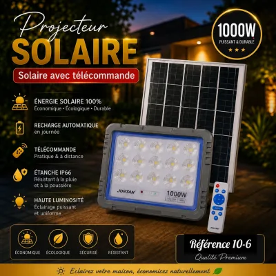 Projecteur Solaire LED 1000W avec Télécommande – JORTAN | Top Déco Tunisie