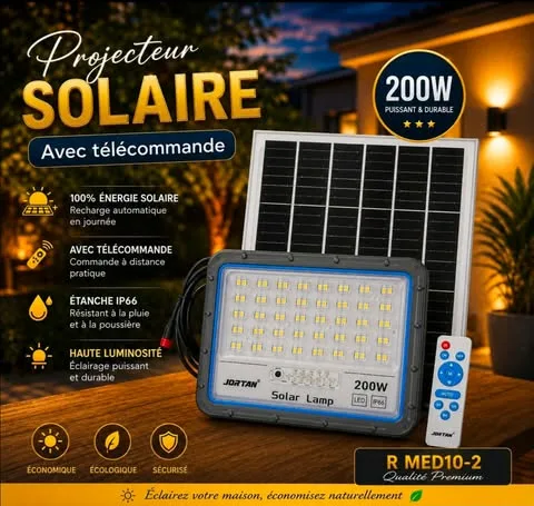 Projecteur Solaire LED 200W avec Télécommande – JORTAN