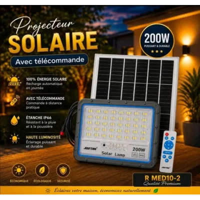 Projecteur Solaire LED 200W avec Télécommande – JORTAN | Top Déco Tunisie