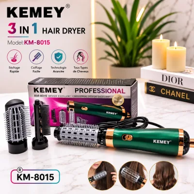 Brosse Séchoir 3 en 1 KEMEY – Sèche, Lisse et Coiffe Vos Cheveux | Top Déco Tunisie