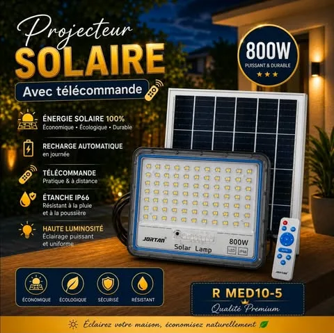 Projecteur Solaire LED 800W avec Télécommande – JORTAN