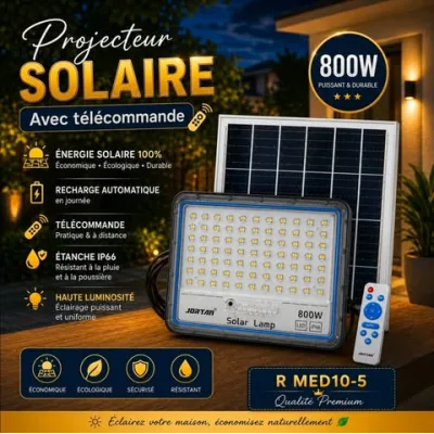 Projecteur Solaire LED 800W avec Télécommande – JORTAN | Top Déco Tunisie