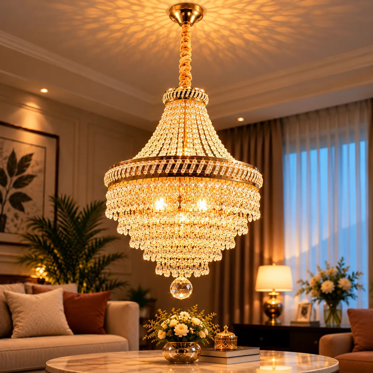Lustre suspendu doré 40 cm – 6 lampes E14